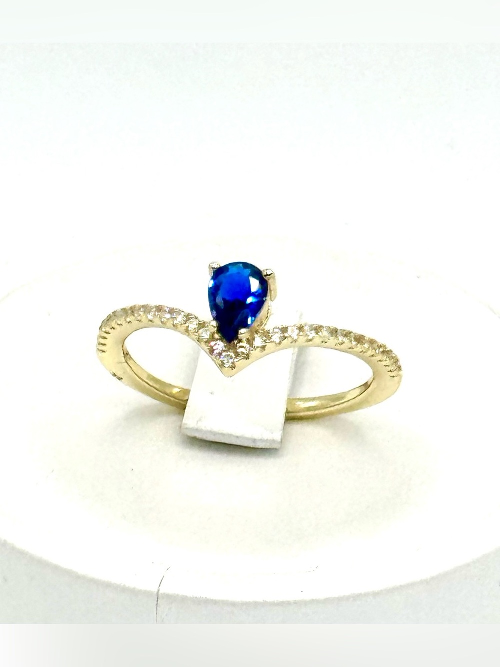 14K Gold & Sterling Silver Ring with Blue Teardrop Gemstone and Pavé Accents
